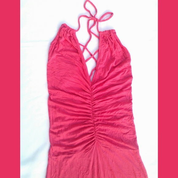 Coral Open Back Crisscross Halter Maxi Tube Dress Symphony Full Length Sexy Sm - Picture 5 of 7